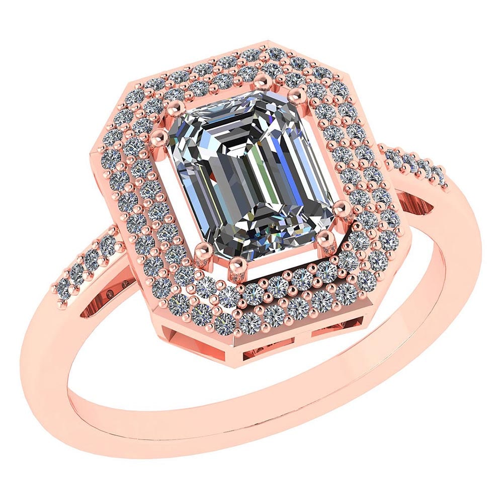 1.12 Ctw Diamond 14k Rose Gold Halo Ring: 1.12 Ctw Diamond 14k Rose Gold Halo Ring -- Center Stone Approx Weight: 0.75 Ctw (1 Pcs Emerald VS/SI1) Center Stone Color: White G-H Diamond Stone Clarity: VS/SI1 Center Stone Setting ; Prong Side St