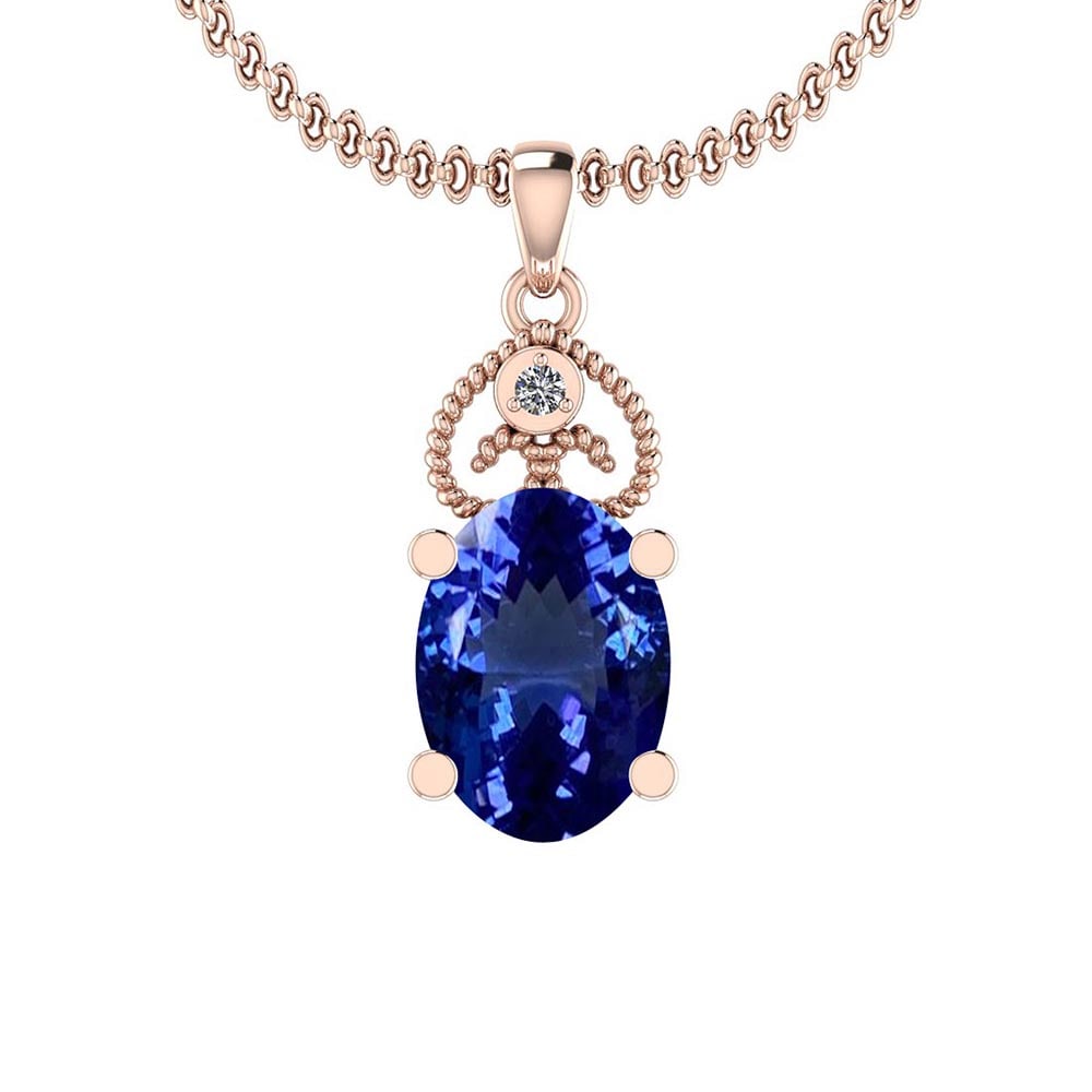 Certified 4.68 Ctw VS/SI1 Tanzanite and Diamond 14K Rose Gold Vintage Style Pendant: Certified 4.68 Ctw VS/SI1 Tanzanite and Diamond 14K Rose Gold Vintage Style Pendant -- Color Stone Approx Weight: 4.65 Ctw (1 pcs Oval) Center Stone Color: Tanzanite Center Stone Setting: Prong Side S
