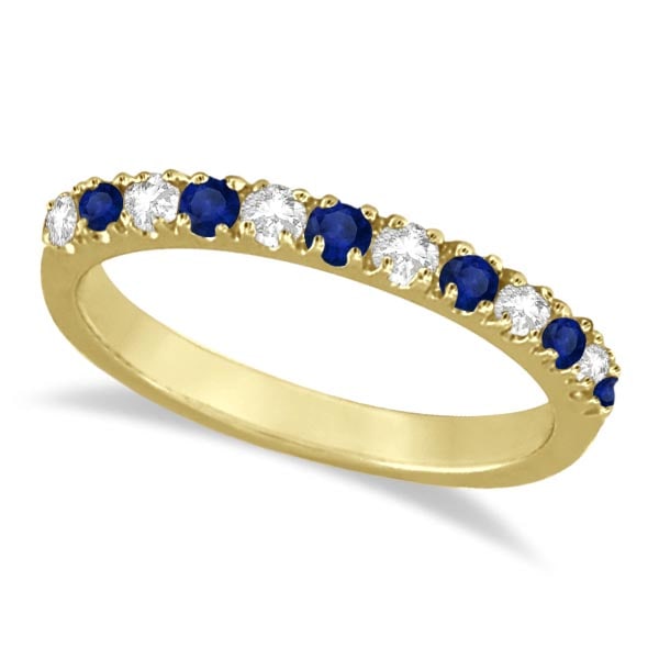 Diamond and Blue Sapphire Ring Anniversary Band 14k Yellow Gold 0.32ctw: Diamond and Blue Sapphire Ring Anniversary Band 14k Yellow Gold 0.32ctw -- CENTER STONE; Sapphire CENTER STONE CLARITY; CENTER STONE COLOR; Blue CENTER STONE SETTING; Prong SIDE STONE CLARITY; SI SIDE