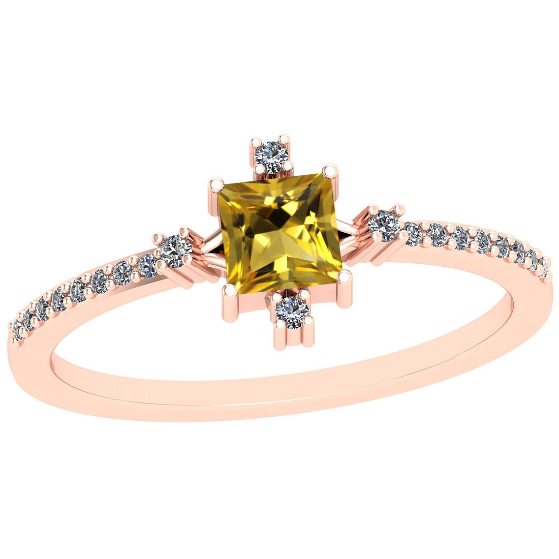 0.53 Ctw I2/I3 Citrine And Diamond 10K Rose Gold Ring: 0.53 Ctw I2/I3 Citrine And Diamond 10K Rose Gold Ring -- Center Stone Weight : 0.39 Ctw (Square cut) Center Stone Color :-Citrine Stone Setting : Prong Side Stone Weight Of Ctw 0.14 Ctw Side Stone Col