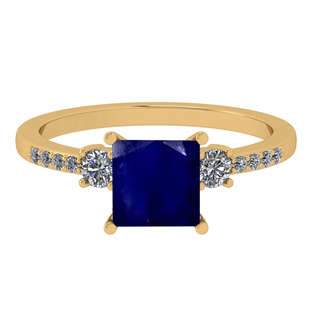 1.53 Ctw VS/SI1 Blue Sapphire And Diamond 14K Yellow Gold Cocktail Ring: 1.53 Ctw VS/SI1 Blue Sapphire And Diamond 14K Yellow Gold Cocktail Ring -- Center Stone Weight : 1.25 Ctw ( Princess Cut ) Center Stone Color : Blue Sapphire Stone Setting : Prong Side Diamond Weight 