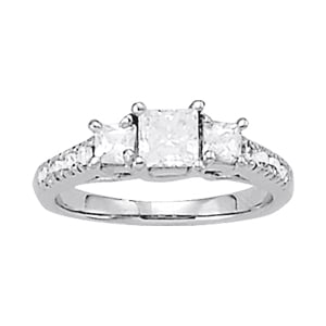 Certified 0.59 Ctw SI2/I1 Diamond 14K White Gold three Stone Ring: Certified 0.59 Ctw SI2/I1 Diamond 14K White Gold three Stone Ring -- Center Diamond Approx Weight: 0.39 Ctw (Princess Cut) Center Color: J-K Center Stone Clarity: SI2/I1 Center Stone Setting: Prong Si