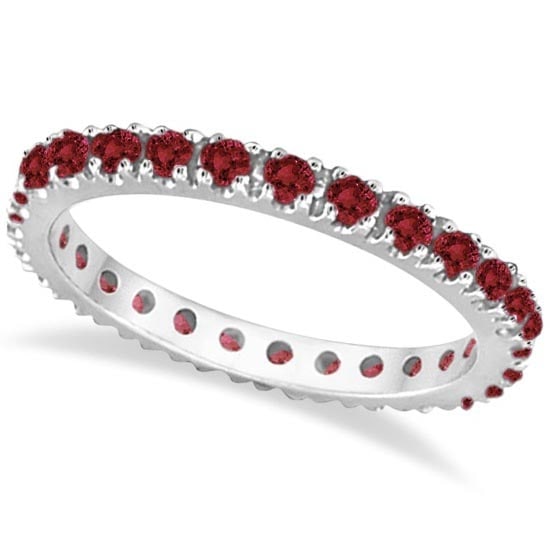 Garnet Eternity Band Stackable Ring 14K White Gold 1.00 ctw: Garnet Eternity Band Stackable Ring 14K White Gold 1.00 ctw -- CENTER STONE; Garnet CENTER STONE CLARITY; CENTER STONE COLOR; CENTER STONE SETTING; Prong SIDE STONE CLARITY; SIDE STONE COLOR; SIDE STO