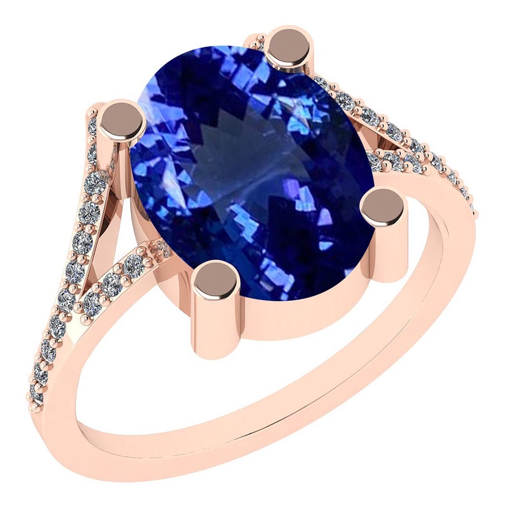 Certified 4.14 Ctw VS/SI1 Tanzanite and Diamond 14K Rose Gold Vintage Style Ring: Certified 4.14 Ctw VS/SI1 Tanzanite and Diamond 14K Rose Gold Vintage Style Ring -- Color Stone Approx Weight: 4.00 Ctw (1 pcs Oval) Center Stone Color: Tanzanite Center Stone Setting: Prong Side Ston