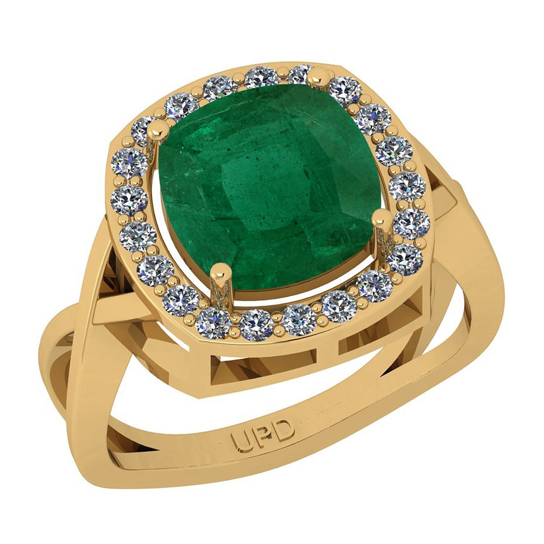 3.00 Ctw SI2/I1 Emerald And Diamond 14K Yellow Gold Ring: 3.00 Ctw SI2/I1 Emerald And Diamond 14K Yellow Gold Ring -- Center Stone Weight : 2.63 Ctw (sq Cushion Cut ) Center Stone Color : Emerald Center Stone Setting : Prong Side Stone Weight Of Ctw 0.37 Ctw
