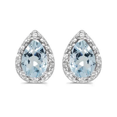 Pear Aquamarine and Diamond Stud Earrings 14k White Gold 1.20ctw: Pear Aquamarine and Diamond Stud Earrings 14k White Gold 1.20ctw -- CENTER STONE; Aquamarine CENTER STONE CLARITY; CENTER STONE COLOR; CENTER STONE SETTING; Prong SIDE STONE CLARITY; SI SIDE STONE COL
