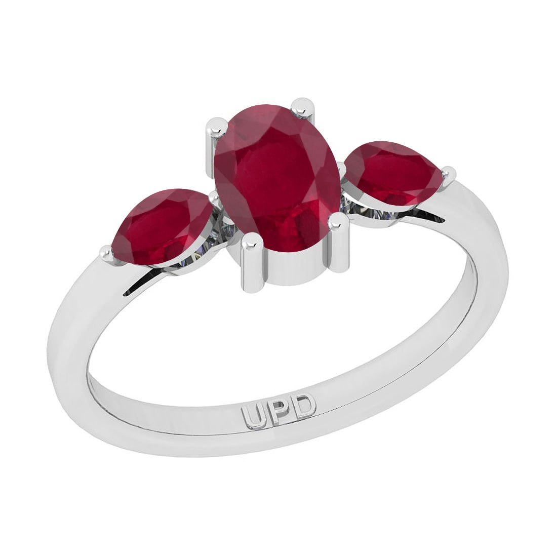 1.25 Ctw Ruby 14K White Gold three Stone Ring: 1.25 Ctw Ruby 14K White Gold three Stone Ring -- Center Stone Weight : 1.25 Ctw (Oval & Marquise ) Center Stone Color : Ruby Center Stone Setting : Prong Metal Weight : Approx 3.90 Gram 14K White Gold