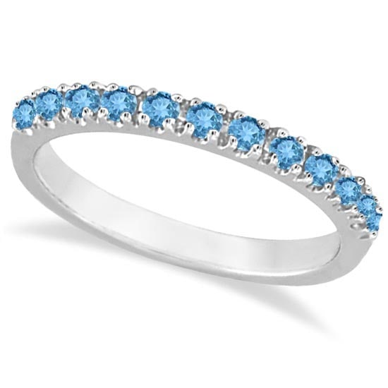 Blue Topaz Stackable Band Ring Guard in 14k White Gold 0.38ctw: Blue Topaz Stackable Band Ring Guard in 14k White Gold 0.38ctw -- CENTER STONE; Topaz CENTER STONE CLARITY; CENTER STONE COLOR; Blue CENTER STONE SETTING; Prong SIDE STONE CLARITY; SIDE STONE COLOR; S