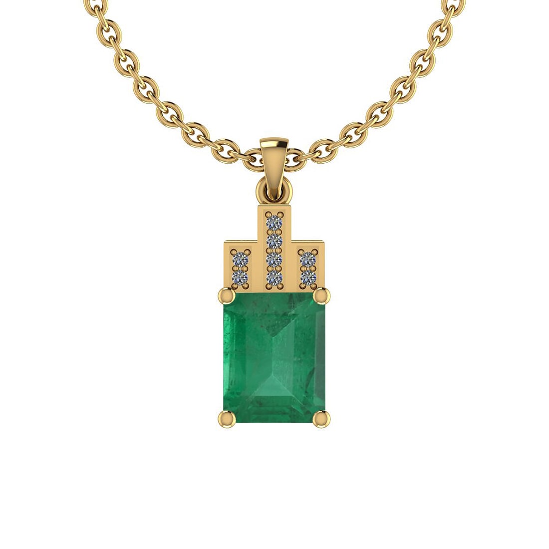 Certified 2.59 Ctw Emerald and Diamond I2/I3 14K Yellow Gold Victorian Style Pendant Necklace: Certified 2.59 Ctw Emerald and Diamond I2/I3 14K Yellow Gold Victorian Style Pendant Necklace -- Color Stone Approx Weight: 2.55 Ctw (1 pcs Emerald Octo) Center Stone Color: Emerald Center Stone Setti
