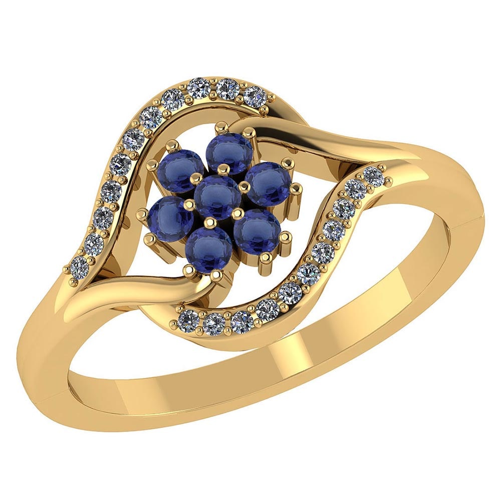 Certified 1.00 CTW Genuine Blue Sapphire And Diamond 14K Yellow Gold Ring: Certified 1.00 CTW Genuine Blue Sapphire And Diamond 14K Yellow Gold Ring -- Center Stone .75 CTW Round Center Stone Clarity: SI2/I1Center Stone Color : Genuine Blue Sapphire Stone Setting ;# Side Sto