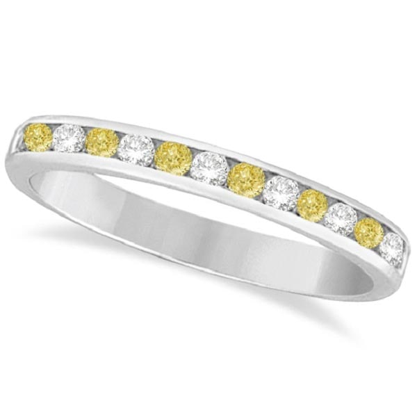 Channel-Set Yellow Canary and White Diamond Ring 14k White Gold 0.33ctw: Channel-Set Yellow Canary and White Diamond Ring 14k White Gold 0.33ctw -- CENTER STONE; Diamond CENTER STONE CLARITY; SI CENTER STONE COLOR; Yellow CENTER STONE SETTING; Channel SIDE STONE CLARITY; S