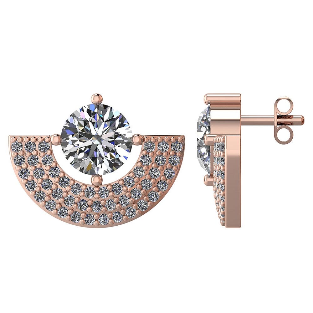 Certified 2.00 CTW Round Diamond 14K Rose Gold Earring: Certified 2.00 CTW Round Diamond 14K Rose Gold Earring -- Center Stone 1.00 CTW Round ( 2 PEC.) Center Stone Clarity: SI2-I1 Center Stone Color G-H : White Diamond Stone Setting ;Prong Side Stone Clar