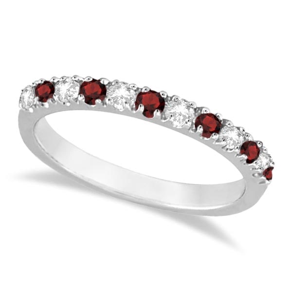 Diamond and Garnet Ring Guard Stackable Band 14K White Gold 0.37ctw: Diamond and Garnet Ring Guard Stackable Band 14K White Gold 0.37ctw -- CENTER STONE; Garnet CENTER STONE CLARITY; CENTER STONE COLOR; Red CENTER STONE SETTING; Prong SIDE STONE CLARITY; SI SIDE STONE 