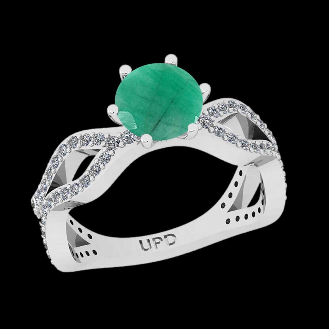 1.74 Ctw VS/SI1 Emerald And Diamond Prong Set 14K White Gold Vintage Style Ring: 1.74 Ctw VS/SI1 Emerald And Diamond Prong Set 14K White Gold Vintage Style Ring -- Center Stone Weight : 1.30 Ctw ( Round Cut) Center stone Color :- Emerald Center Stone Setting : Prong Side Stone Wei