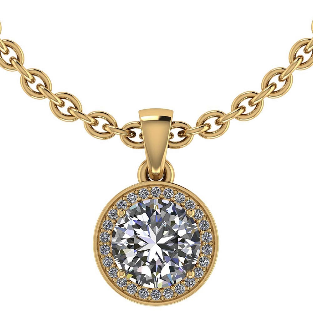 Certified 1.15 CTW Round Diamond 14K Yellow Gold Pendant: Certified 1.15 CTW Round Diamond 14K Yellow Gold Pendant -- Center Stone .75 CTW Round Center Stone Clarity:SI1-SI2 Center Stone Color : White Diamond Stone Setting ;Prong Side Stone Clarity;SI1-SI2 S