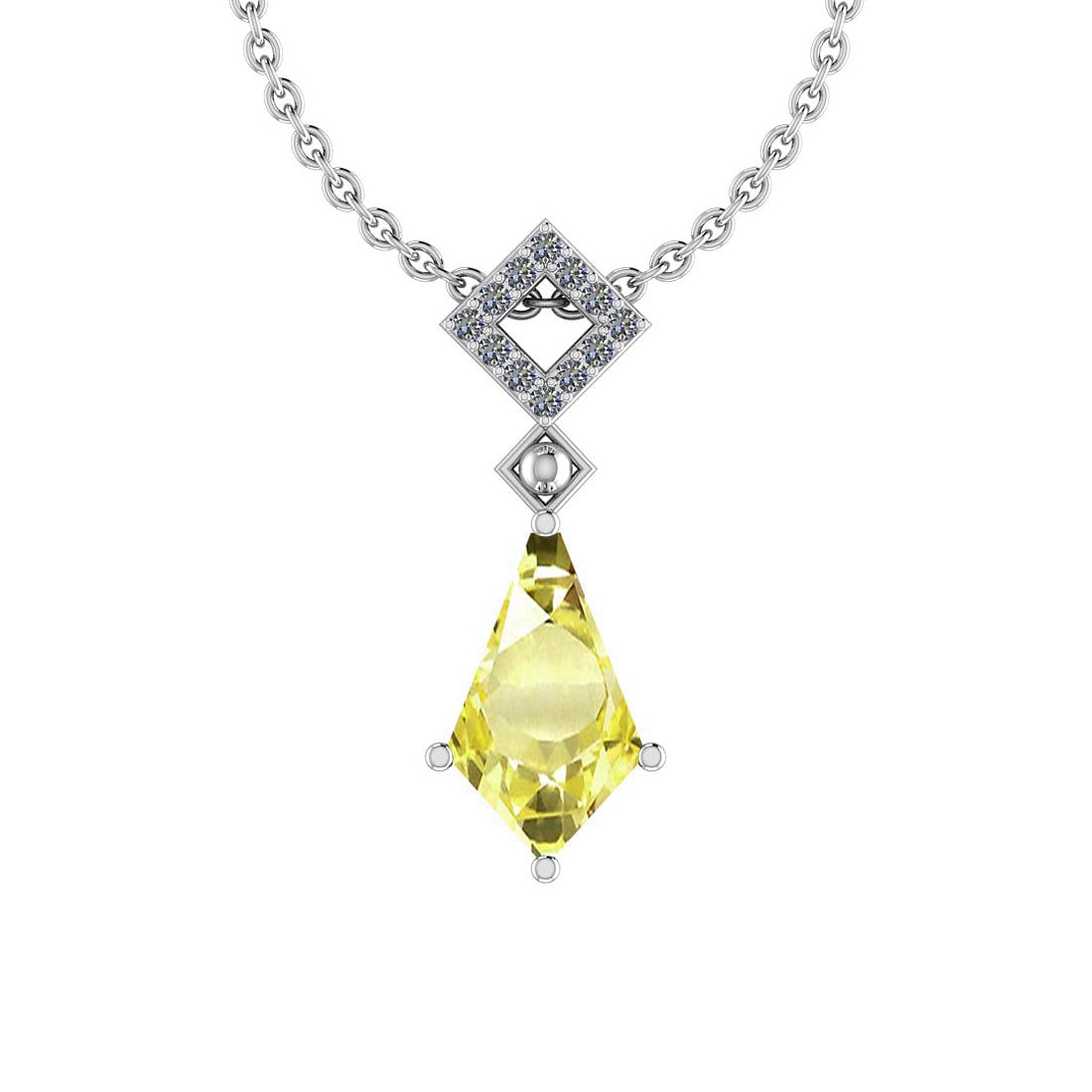 Certified 2.24 Ct Fancy Lemon And Diamond VS/SI1 Platinum Victorian Style Pendant: Certified 2.24 Ct Fancy Lemon And Diamond VS/SI1 Platinum Victorian Style Pendant -- Center Stone Approx Weight: 2.18 Ctw (1 pcs Fancy Shape) Center Stone Color: Lemon Topaz Center Stone Setting: Pron