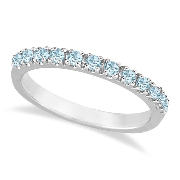 Aquamarine Stackable Ring Anniversary Band in 14k White Gold 0.50CTW: Aquamarine Stackable Ring Anniversary Band in 14k White Gold 0.50CTW -- CENTER STONE 0.50CTW ; Aquamarine CENTER STONE CLARITY; CENTER STONE COLOR; Blue CENTER STONE SETTING; Prong SIDE STONE CLARITY;