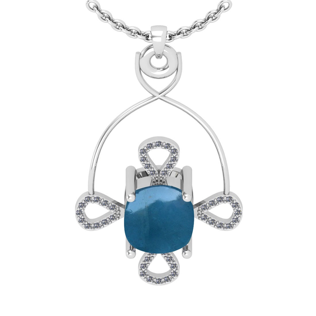 3.40 Ctw SI2/I1 Aquamarine And Diamond 14K White Gold Vintage Style Pendant Necklace: 3.40 Ctw SI2/I1 Aquamarine And Diamond 14K White Gold Vintage Style Pendant Necklace -- Color Stone Weight : 3.18 Ctw ( Cushion cabochon ) Center Stone Color : Aquamarine Center Stone Setting : Prong