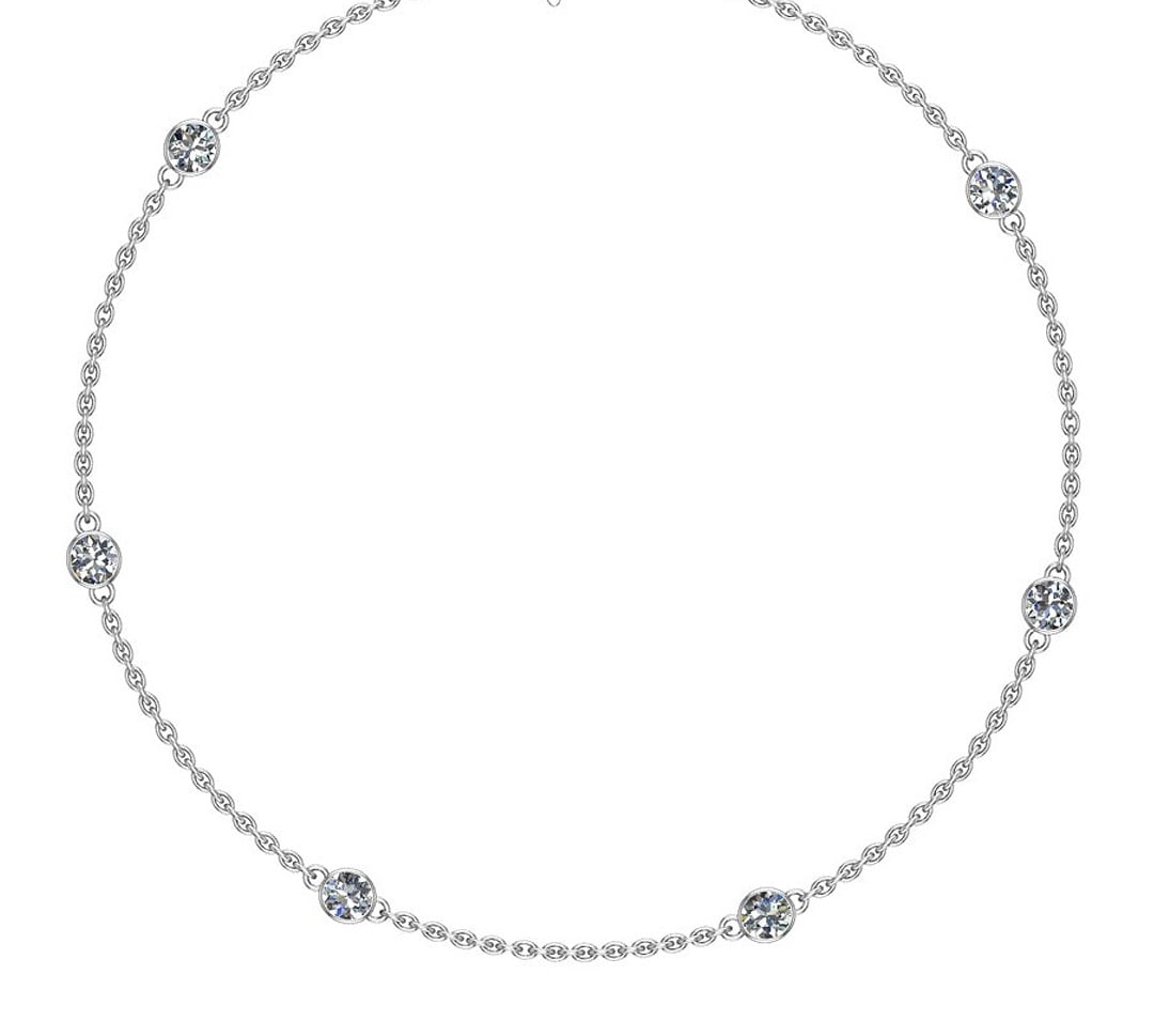 0.70 Ctw SI2/I1 Diamond 14K White Gold Station Necklace: 0.70 Ctw SI2/I1 Diamond 14K White Gold Station Necklace -- Center Diamond Weight : 0.70 Ctw (10 Psc Round Cut) Center Diamond Color :- J-K Center Clarity : SI2/I1 Stone Setting : Metal Weight : Approx