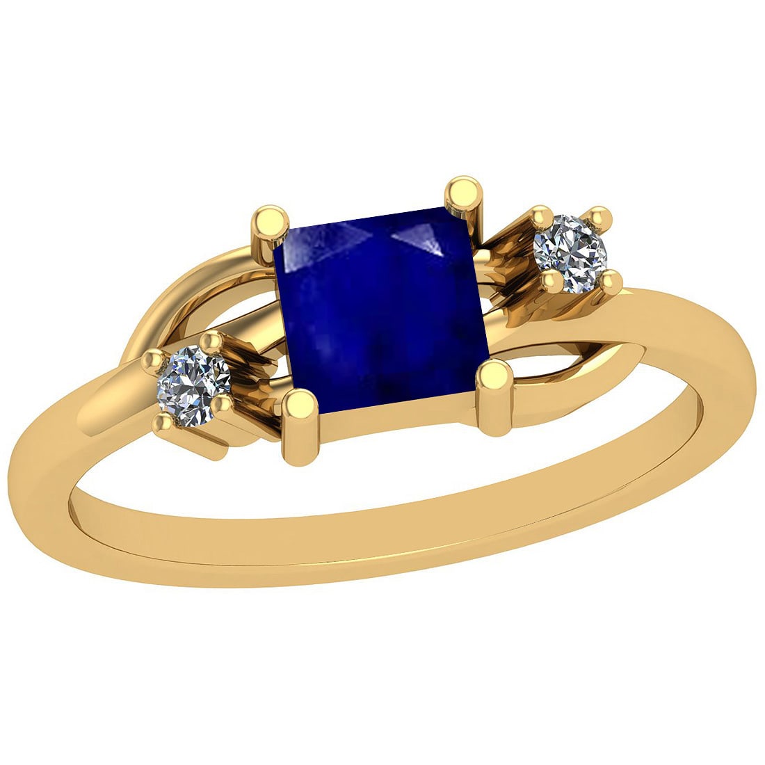 0.60 Ctw SI2/I1 Blue Sapphire And Diamond 14K Yellow Gold Ring: 0.60 Ctw SI2/I1 Blue Sapphire And Diamond 14K Yellow Gold Ring -- Center Stone Weight : 0.50 Ctw (Square cut) Center Stone Color :-Blue Sapphire Stone Setting : Prong Side Stone Weight Of Ctw 0.10 Ctw
