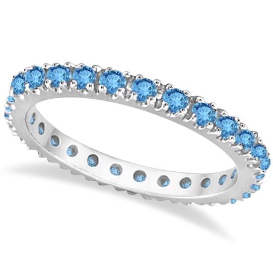 Blue Topaz Eternity Stackable Ring Band 14K White Gold 0.75ctw: Blue Topaz Eternity Stackable Ring Band 14K White Gold 0.75ctw -- CENTER STONE; Topaz CENTER STONE CLARITY; CENTER STONE COLOR; Blue CENTER STONE SETTING; Prong SIDE STONE CLARITY; SIDE STONE COLOR; S