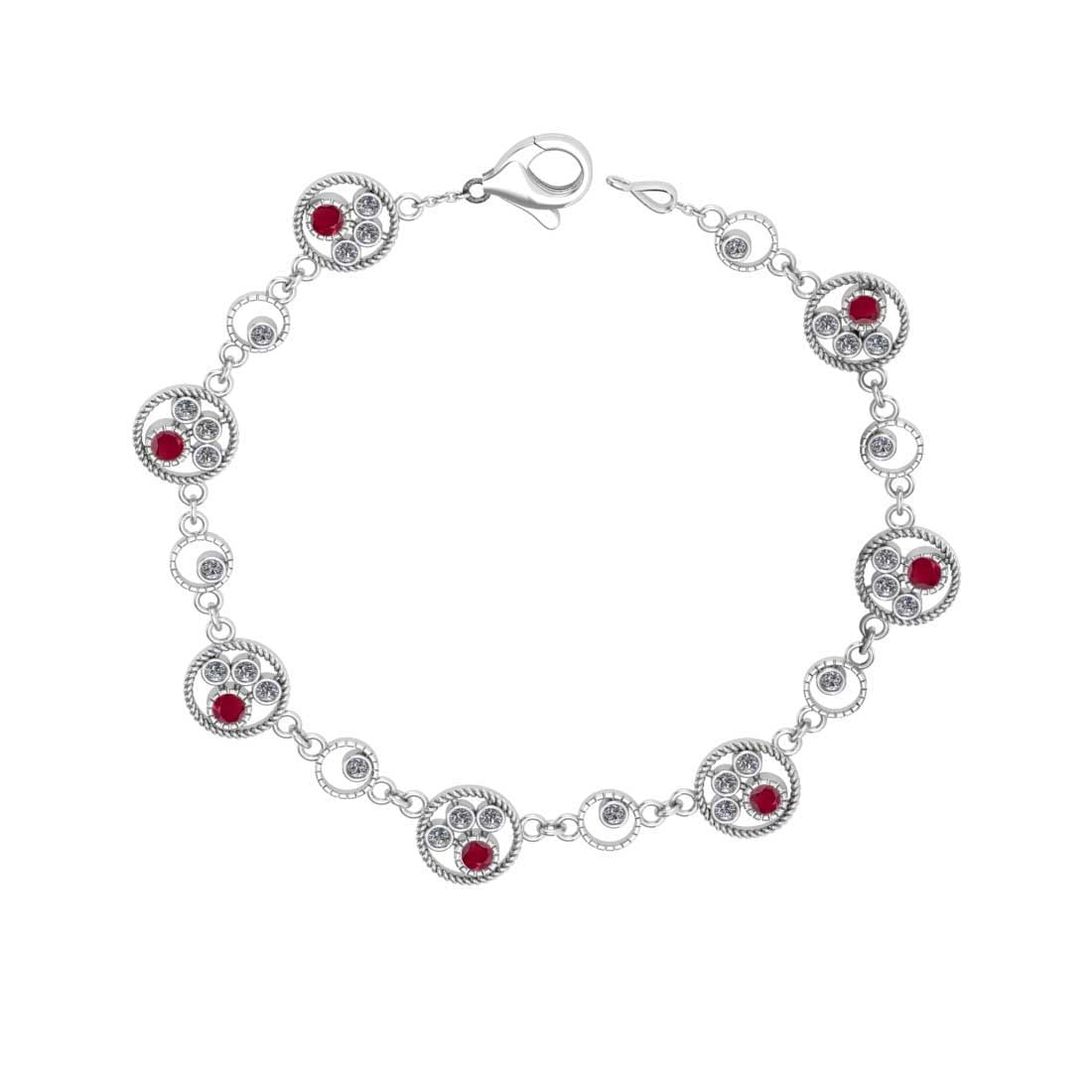 1.68 Ctw SI2/I1 Ruby and Diamond 14K White Gold Bracelet: 1.68 Ctw SI2/I1 Ruby and Diamond 14K White Gold Bracelet -- Center Stone Weight : 0.70 Ctw ( Round Cut) Center stone Color :-Ruby Setting : Prong Side Weight Of Ctw 0.98 Ctw Color : J-K Clarity : SI2/