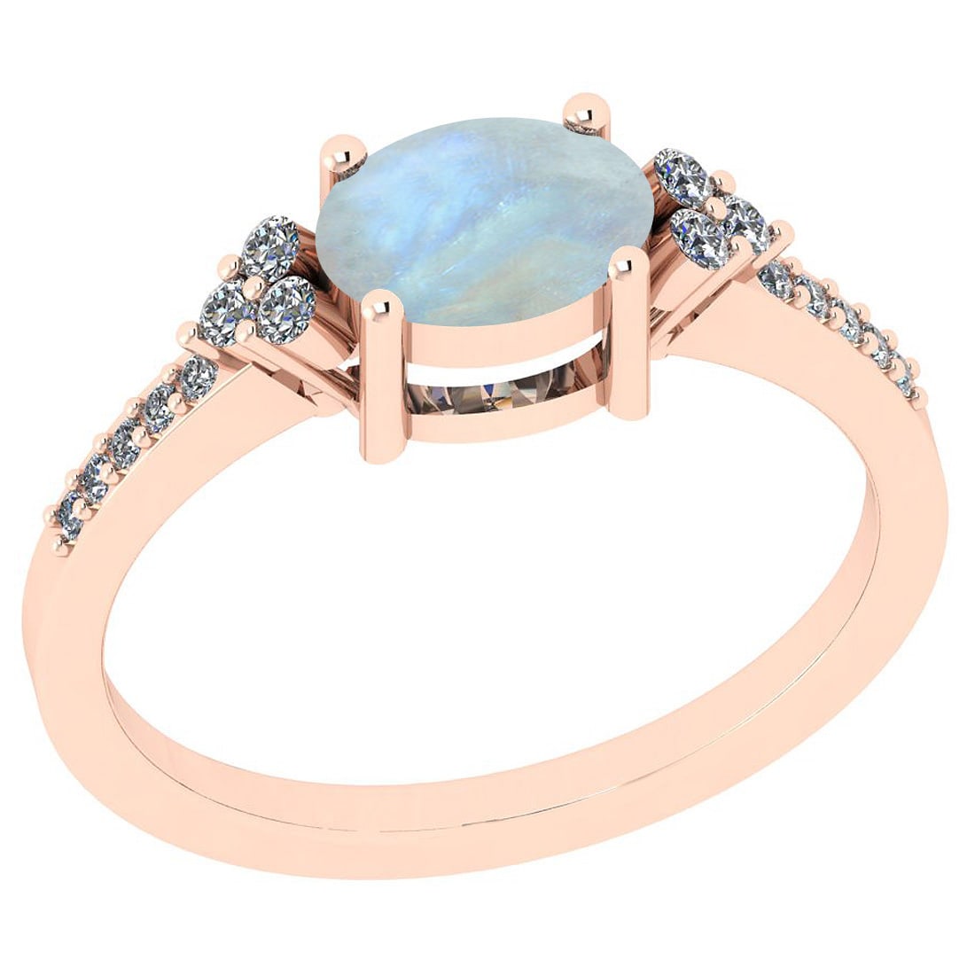 Certified 0.67 Ctw Rainbow And Diamond I1/I2 14K Rose Gold Victorian Style Engagement Halo Ring: Certified 0.67 Ctw Rainbow And Diamond I1/I2 14K Rose Gold Victorian Style Engagement Halo Ring -- Color Stone Approx Weight: 0.53 Ctw (1 pcs Oval Cabochon) Center Stone Color: Rainbow Center Stone Se