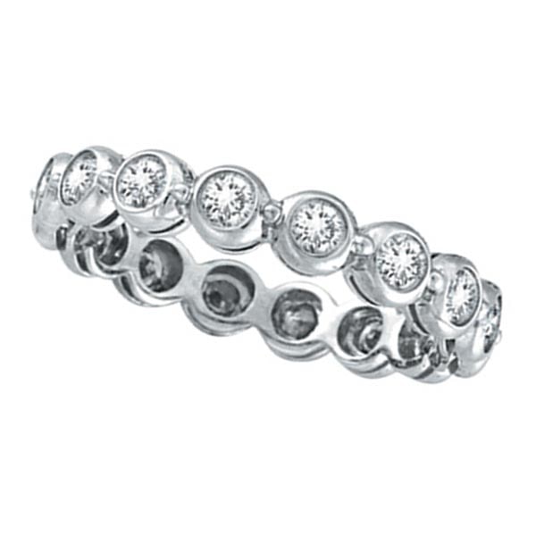 Bezel-Set Diamond Eternity Ring Band 14k White Gold 1.00ctw: Bezel-Set Diamond Eternity Ring Band 14k White Gold 1.00ctw -- CENTER STONE; Diamond CENTER STONE CLARITY; SI CENTER STONE COLOR; J-K CENTER STONE SETTING; Bezel SIDE STONE CLARITY; SIDE STONE COLOR; 