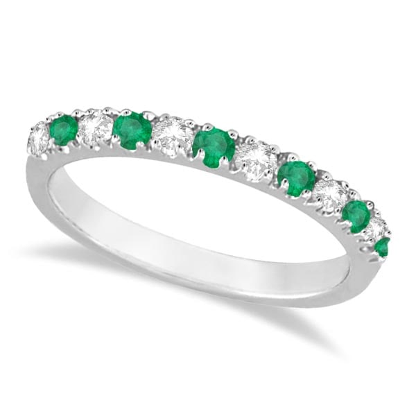 Diamond and Emerald Ring Guard Anniversary Band 14k White Gold 0.32ctw: Diamond and Emerald Ring Guard Anniversary Band 14k White Gold 0.32ctw -- CENTER STONE; Emerald CENTER STONE CLARITY; CENTER STONE COLOR; Green CENTER STONE SETTING; Prong SIDE STONE CLARITY; SI SIDE