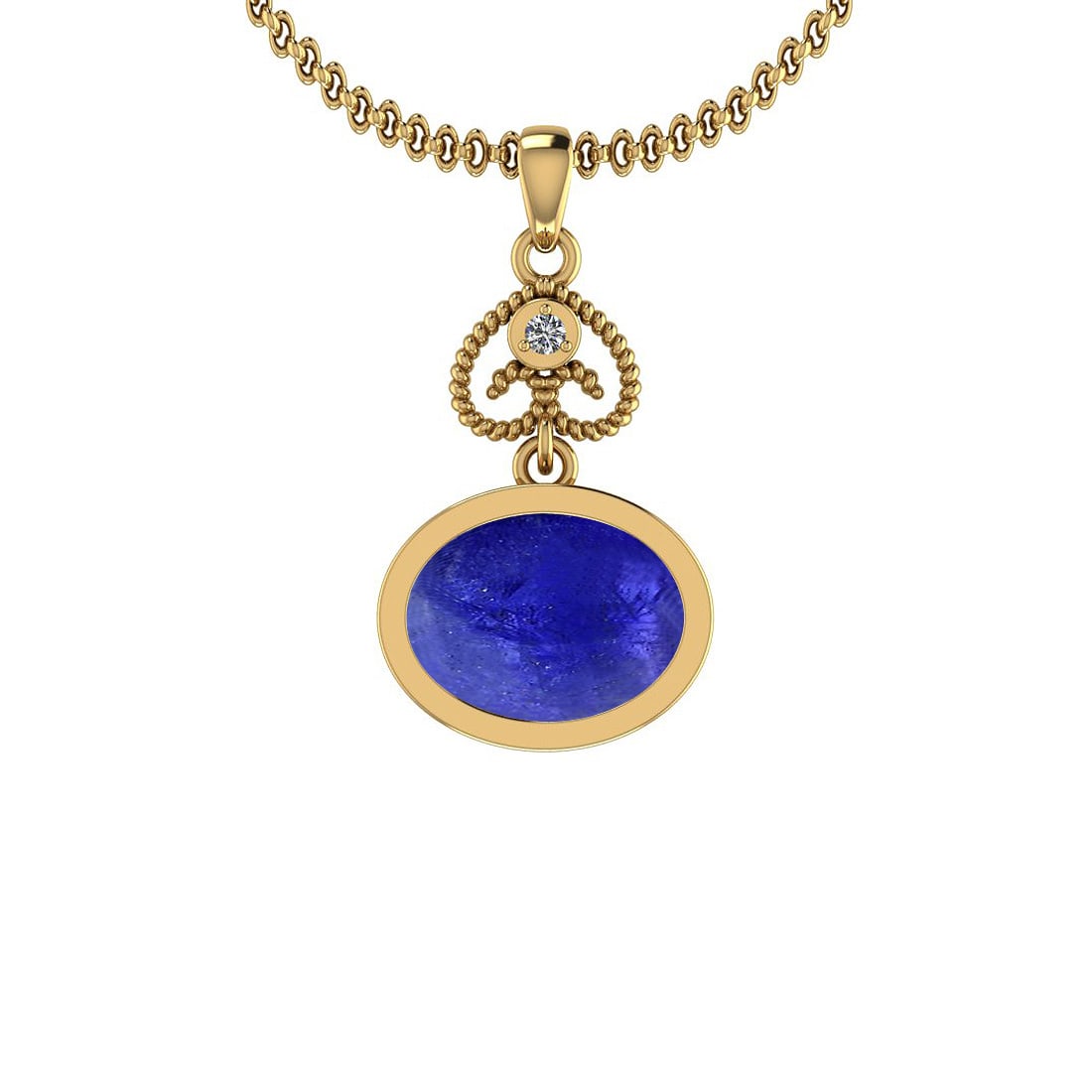 Certified 5.43 Ctw Tanzanite and Diamond I1/I2 14K Yellow Gold Victorian Style Pendant: Certified 5.43 Ctw Tanzanite and Diamond I1/I2 14K Yellow Gold Victorian Style Pendant -- Color Stone Approx Weight: 5.40 Ctw (1 pcs Oval Cabochon) Center Stone Color: Tanzanite Center Stone Setting: