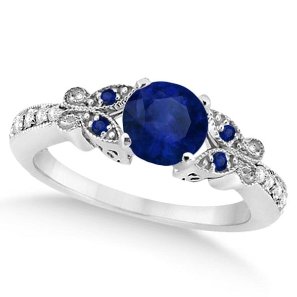 Butterfly Blue Sapphire and Diamond Engagement Ring 14K White Gold 1.88ctw: Butterfly Blue Sapphire and Diamond Engagement Ring 14K White Gold 1.88ctw -- CENTER STONE; Blue Sapphire (1.65 CTW) CENTER STONE CLARITY; Eye Clean CENTER STONE COLOR; Blue CENTER STONE SETTING; Pron