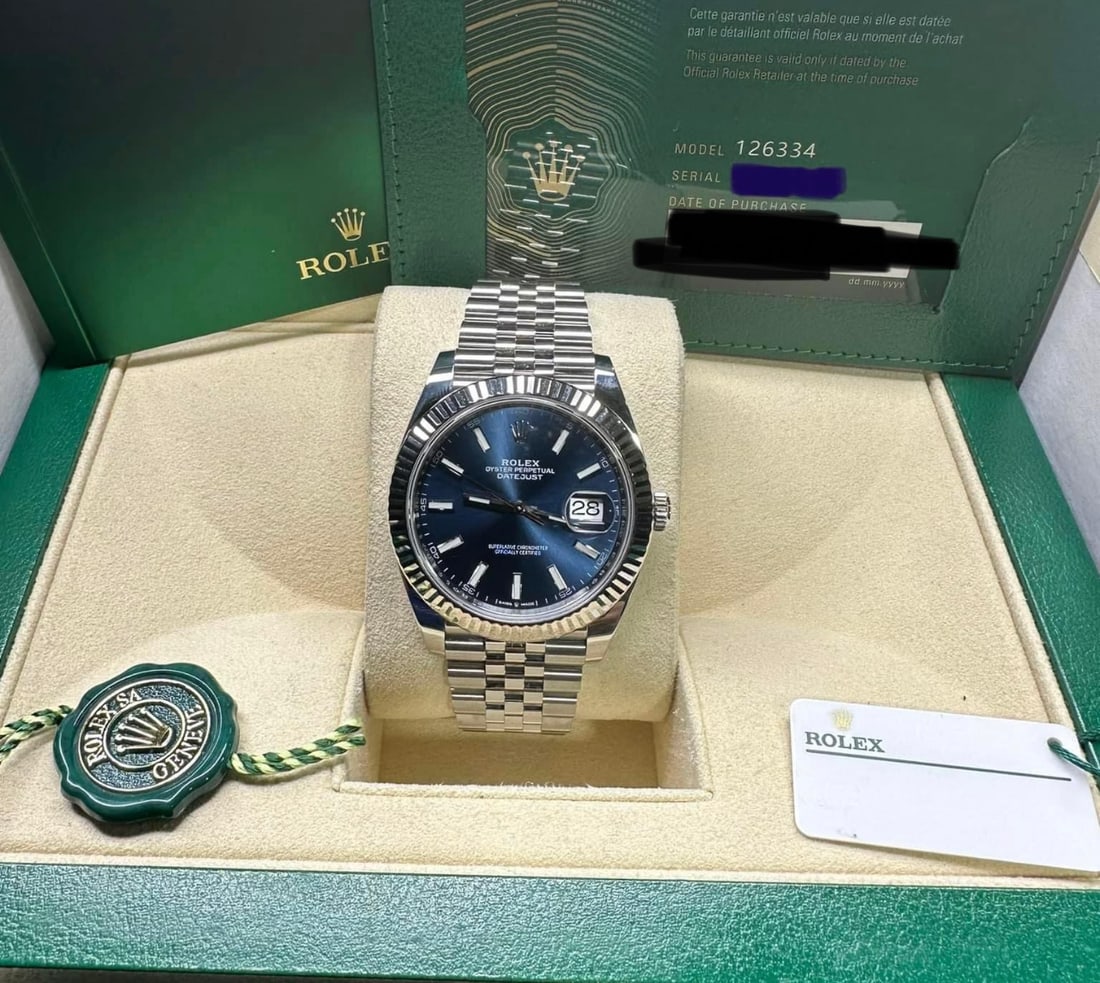 Brand New 41mm Rolex Oysterperpetual Datejust Blue Dial Comes with Box & Papers: Brand New 41mm Rolex Oysterperpetual Datejust Blue Dial Comes with Box & Papers -- Brand New 41mm Rolex Oysterperpetual Datejust Blue Dial Comes with Box & Papers #PAPPS19274v8