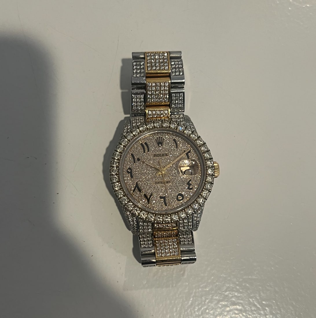 Custom 12 cttw Diamond (G-H, SI1-SI2) 36mm Rolex 'Arabic Dial' Comes with Box & Appraisal: Custom 12 cttw Diamond (G-H, SI1-SI2) 36mm Rolex 'Arabic Dial' Comes with Box & Appraisal -- Custom 12 cttw Diamond (G-H, SI1-SI2) 36mm Rolex 'Arabic Dial' Comes with Box & Appraisal #PAPPS33082v8