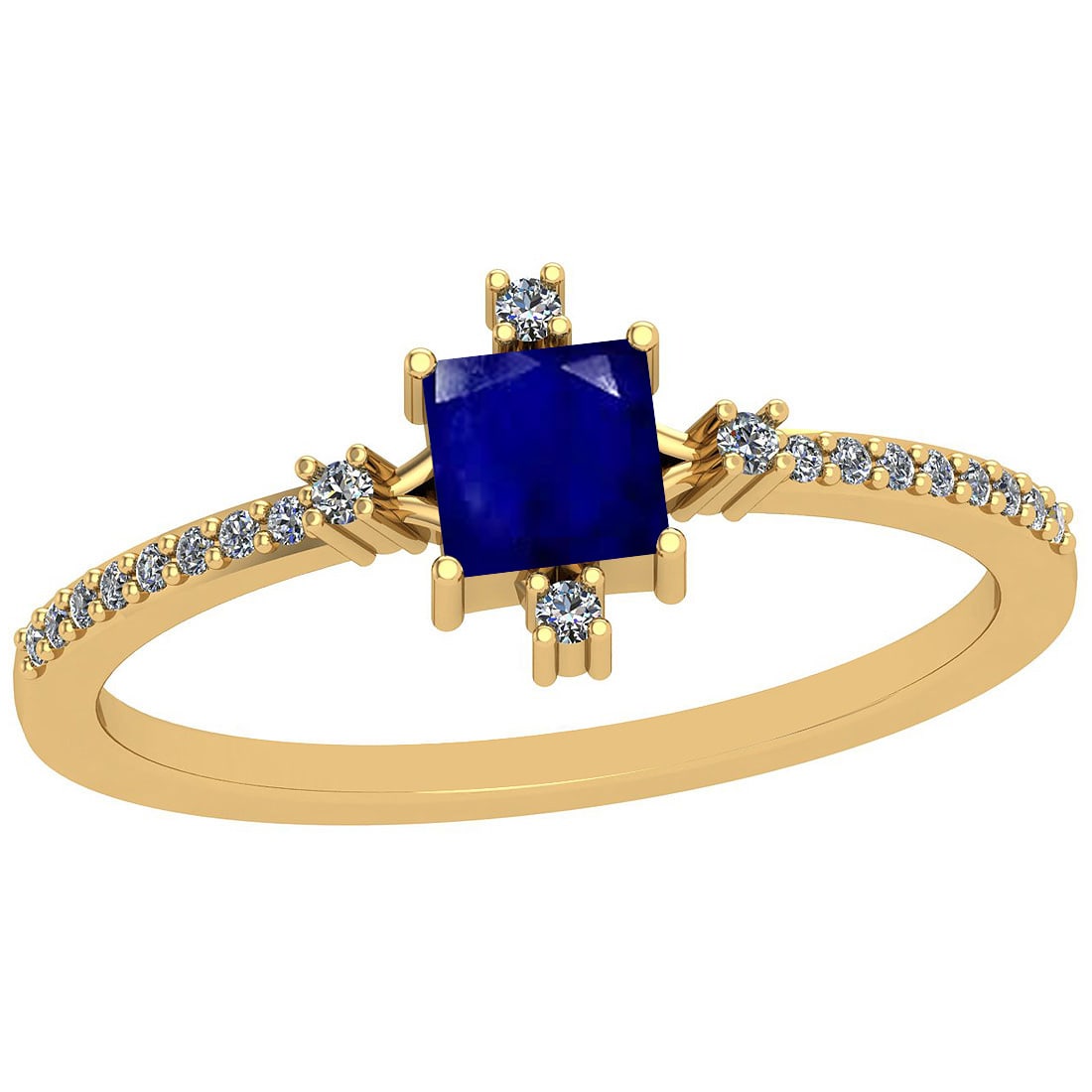 0.53 Ctw SI2/I1 Blue Sapphire And Diamond 14K Yellow Gold Ring: 0.53 Ctw SI2/I1 Blue Sapphire And Diamond 14K Yellow Gold Ring -- Center Stone Weight : 0.39 Ctw (Square cut) Center Stone Color :-Blue Sapphire Stone Setting : Prong Side Stone Weight Of Ctw 0.14 Ctw