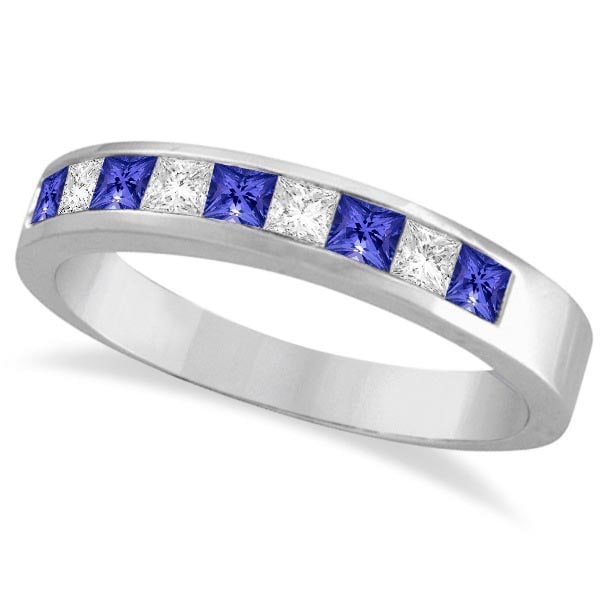 Princess-Cut Tanzanite and White Diamond Ring 14k White Gold 0.75ctw: Princess-Cut Tanzanite and White Diamond Ring 14k White Gold 0.75ctw -- CENTER STONE; Diamond CENTER STONE CLARITY; CENTER STONE COLOR; Tanzanite CENTER STONE SETTING; Channel SIDE STONE CLARITY; SI S
