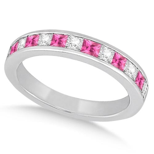 Channel Pink Sapphire and Diamond Wedding Ring 14k White Gold 1.70ctw: Channel Pink Sapphire and Diamond Wedding Ring 14k White Gold 1.70ctw -- CENTER STONE; Sapphire,Diamond CENTER STONE CLARITY; #SI1-SI2 CENTER STONE COLOR; Pink,J-K CENTER STONE SETTING; Channel,Channe