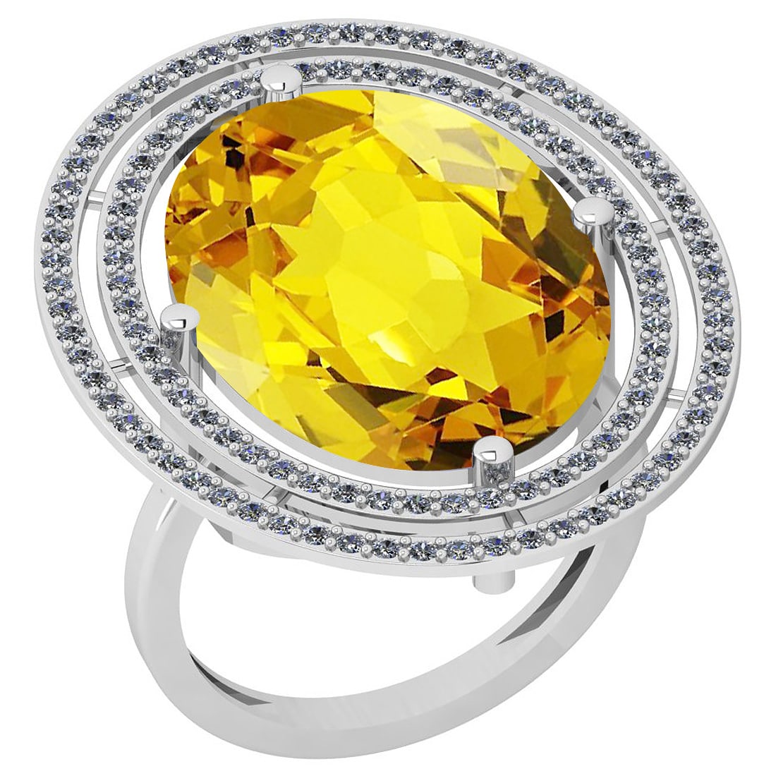 17.80 Ctw I2/I3 Lemon Topaz And Diamond 14k White Gold Engagement Halo Ring: 17.80 Ctw I2/I3 Lemon Topaz And Diamond 14k White Gold Engagement Halo Ring -- Center Stone Weight : 17.13 Ctw (1 Psc Oval Cut ) Center Stone Color : Lemon Topaz Center Stone Setting : Prong Side Ston