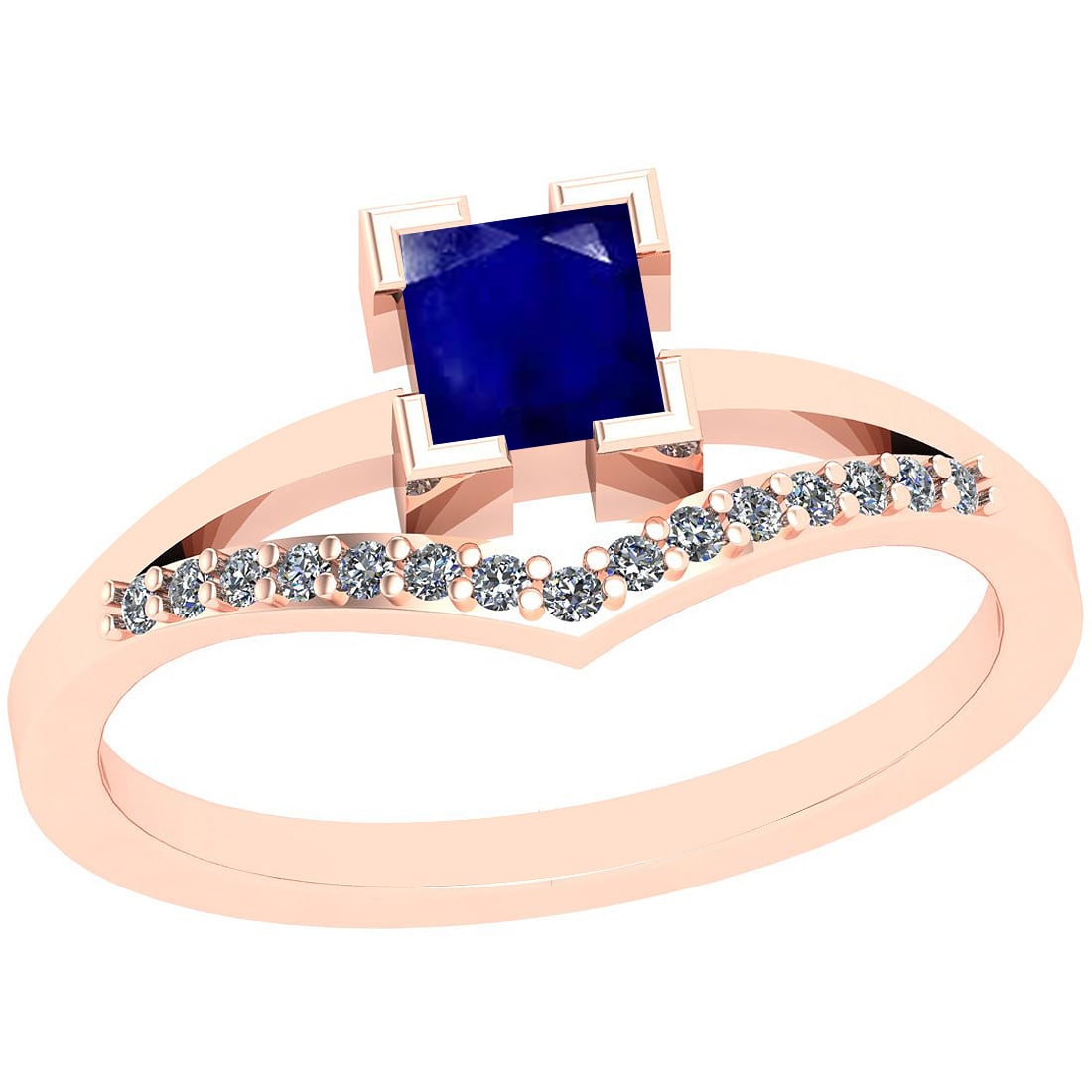 0.48 Ctw SI2/I1 Blue Sapphire And Diamond 14K Rose Gold Ring: 0.48 Ctw SI2/I1 Blue Sapphire And Diamond 14K Rose Gold Ring -- Center Stone Weight : 0.40 Ctw (Square cut) Center Stone Color :-Blue Sapphire Stone Setting : Prong Side Stone Weight Of Ctw 0.08 Ctw S
