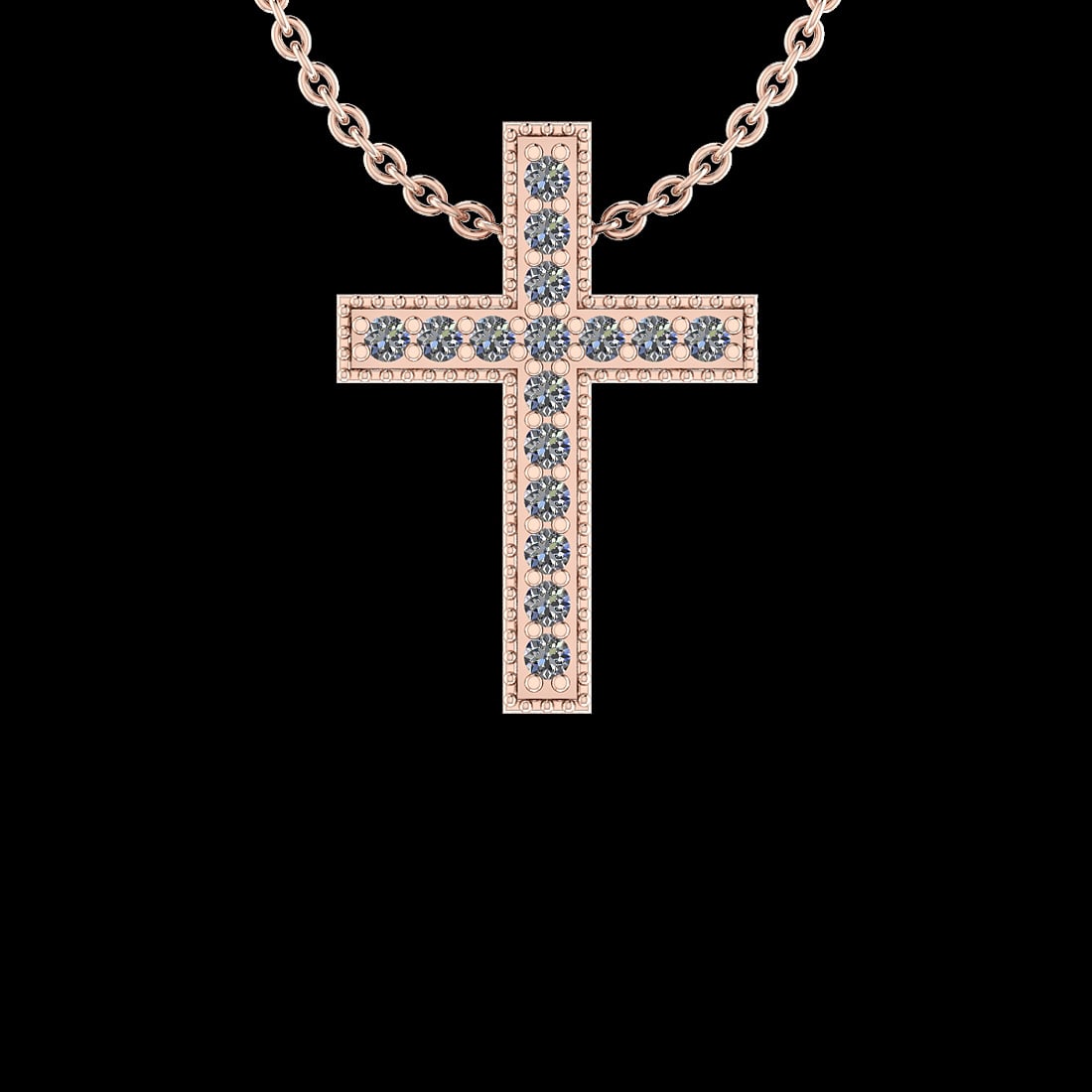0.09 Ctw SI2/I1 Diamond 14K Rose Gold Cross Pendant Necklace: 0.09 Ctw SI2/I1 Diamond 14K Rose Gold Cross Pendant Necklace -- Center Diamond Weight : 0.09 Ctw (Round Cut) Center Diamond Color :- J-K Center Clarity :SI2/I1 Stone Setting : Prong Metal Weight : App