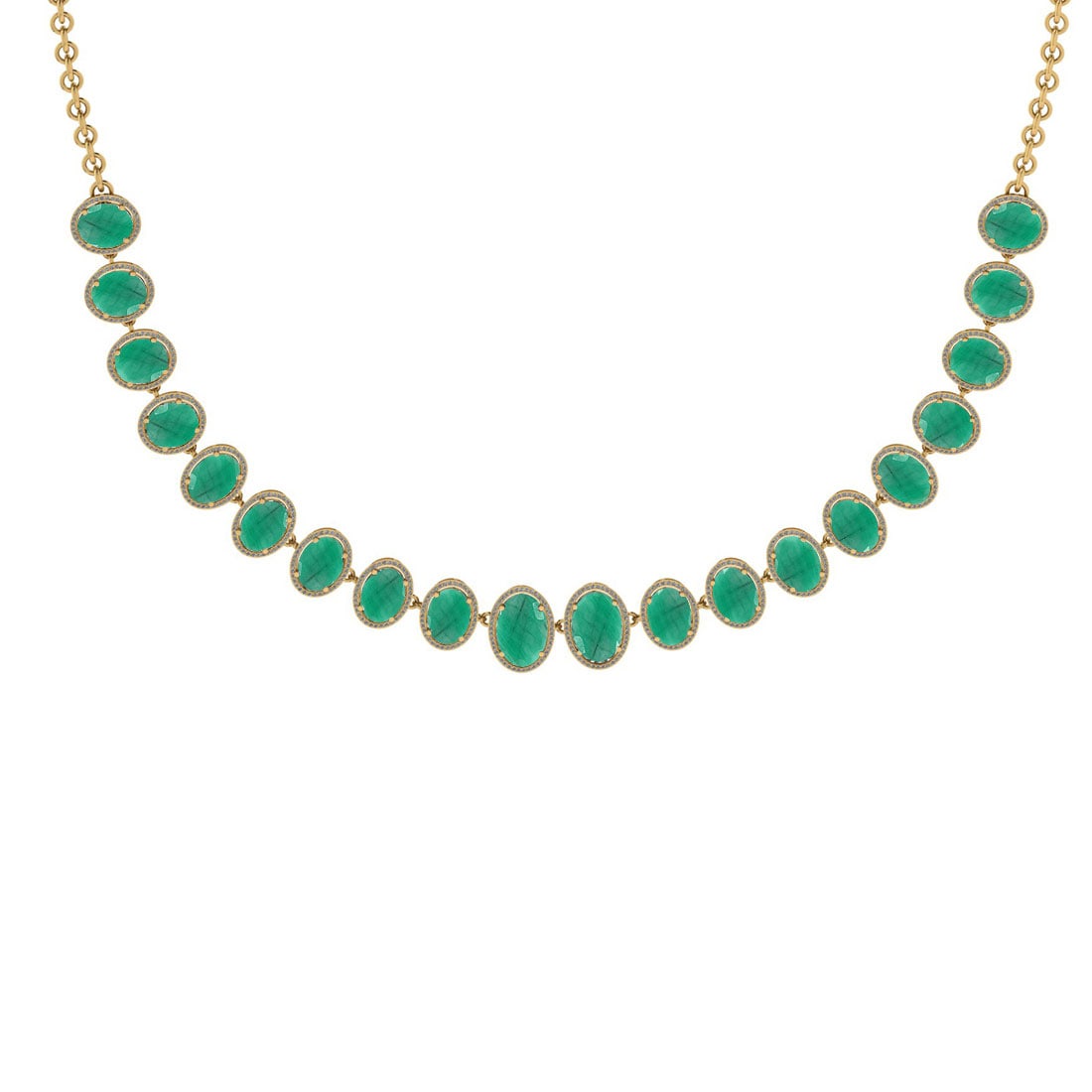 44.40 Ctw VS/SI1 Emerald And Diamond 14K Yellow Gold Girls Fashion Necklace (ALL DIAMOND ARE LAB: 44.40 Ctw VS/SI1 Emerald And Diamond 14K Yellow Gold Girls Fashion Necklace (ALL DIAMOND ARE LAB GROWN ) -- Color Stone Weight : 40.00 Ctw ( Oval Cut ) Center Stone Color : Emerald Stone Setting : Pro