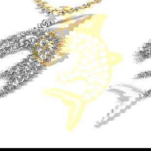 0.61 Ctw SI2/I1 Diamond 14K Yellow Gold Fish Pendant Necklace: 0.61 Ctw SI2/I1 Diamond 14K Yellow Gold Fish Pendant Necklace -- Total Diamond Weight : 0.61 Ctw (Round cut) Center Diamond Color :- J-K Center Clarity : SI2/I1 Stone Setting : Prong Metal Weight :