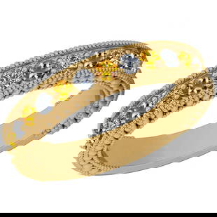 0.83 Ctw SI2/I1 Yellow Sapphire And Diamond 14K Yellow Gold Filigree Band Ring: 0.83 Ctw SI2/I1 Yellow Sapphire And Diamond 14K Yellow Gold Filigree Band Ring -- Center Weight : 0.44 Ctw ( Round Cut ) Center Color :- Yellow Sapphire Stone Setting : Prong Side Stone Weight Of Ctw