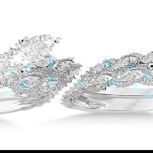 Antique style Aquamarine Bridal Set Marquise Shape 14K White Gold 1.26ctw: Antique style Aquamarine Bridal Set Marquise Shape 14K White Gold 1.26ctw -- CENTER STONE; 0.90 ctw CENTER STONE CLARITY; Eye Clean CENTER STONE COLOR; Blue CENTER STONE SETTING; Pave SIDE STONE