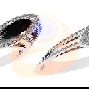 2.14 Ctw I2/I3 Blue Sapphire And Diamond 14K Rose Gold Engagement Ring: 2.14 Ctw I2/I3 Blue Sapphire And Diamond 14K Rose Gold Engagement Ring -- Center Stone Weight :1.10 Ctw ( Round Cut ) Center Stone Color : Blue Sapphire Stone Setting : Prong Side Diamond Weight Of