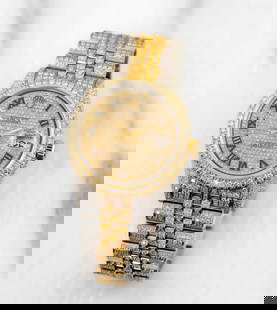 Custom 36mm Rolex Two-Tone Full Diamond Rolex Comes with Box & Appraisal (14.00 cttw, G-H, SI1-SI2): Custom 36mm Rolex Two-Tone Full Diamond Rolex Comes with Box & Appraisal (14.00 cttw, G-H, SI1-SI2) -- Custom 36mm Rolex Two-Tone Full Diamond Rolex Comes with Box & Appraisal (14.00 cttw, G-H, SI1-SI