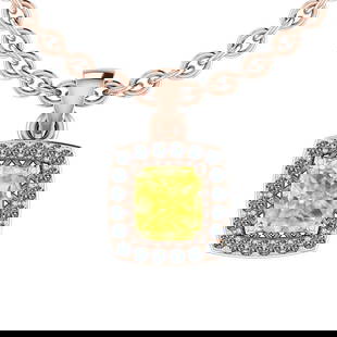 Certified 0.56 Ct GIA Certified Natural Fancy Yellow Diamond and White Diamond 14K Rose Gold Pendant: Certified 0.56 Ct GIA Certified Natural Fancy Yellow Diamond and White Diamond 14K Rose Gold Pendant Necklace -- Center Stone Approx Weight: 0.46 Ctw (1pcs Cushion Cut) GIA Certified Center Stone