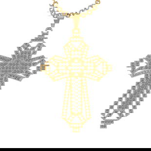 1.05 Ctw SI2/I1 Diamond 14K Yellow Gold Cross Pendant Necklace: 1.05 Ctw SI2/I1 Diamond 14K Yellow Gold Cross Pendant Necklace -- Total Diamond Weight : 1.05 Ctw (Round cut) Center Diamond Color :- J-K Center Clarity : SI2/I1 Stone Setting : Prong Metal Weight : A