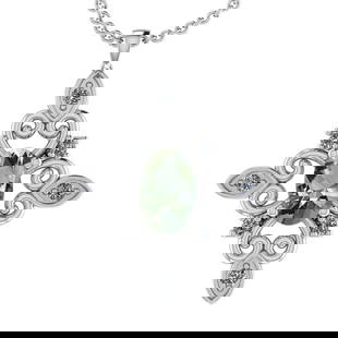 14.52 Ctw I2/I3 Green Amethyst And Diamond 10K White Gold Pendant: 14.52 Ctw I2/I3 Green Amethyst And Diamond 10K White Gold Pendant -- Center Stone Weight : 13.72 Ctw (Oval Cut ) Center Stone Color : Green Amethyst Center Stone Setting : Prong Side Stone Weight Of