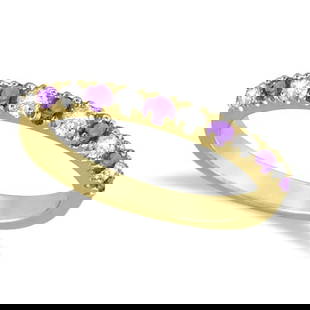 Diamond and Amethyst Band Stackable Ring Guard 14k Yellow Gold 0.50 ctw: Diamond and Amethyst Band Stackable Ring Guard 14k Yellow Gold 0.50 ctw -- CENTER STONE; Amethyst CENTER STONE CLARITY; CENTER STONE COLOR; Purple CENTER STONE SETTING; Prong SIDE STONE CLARITY; SI