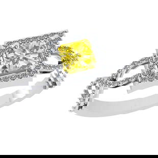 1.23 Ctw Gia certified Natural Fancy Yellow And White Diamond 14K White Gold Wedding Ring: 1.23 Ctw Gia certified Natural Fancy Yellow And White Diamond 14K White Gold Wedding Ring -- Gia certified Color Diamond Weight : 0.91 Ctw (Square Cut ) Gia certified Center Diamond Color : Natural Fa